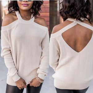 Pink Lily Cream Off-the-Shoulder Sweater